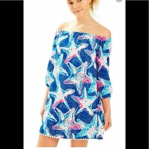 Lilly Pulitzer Girls Mini Enna Dress Indigo Star Starfish Blue Pink S & L NWOT